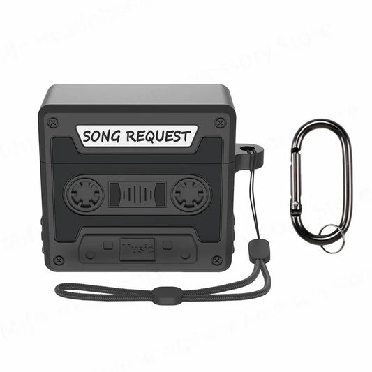 3D Cassette Tape For AirPods with Active Noise Cancellation with Keychain & Lanyard Cartoon Funny Soft Silicone Case